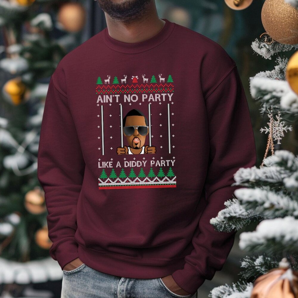 NWOT Aint No Party Like A Diddy Party Ugly Christmas Maroon Small